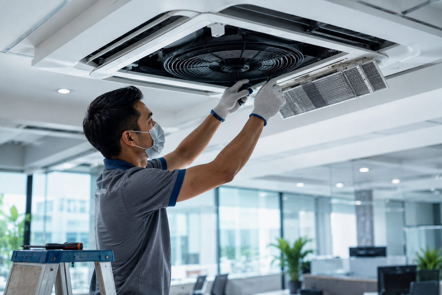 Air conditioning filter cleaning and maintenance service